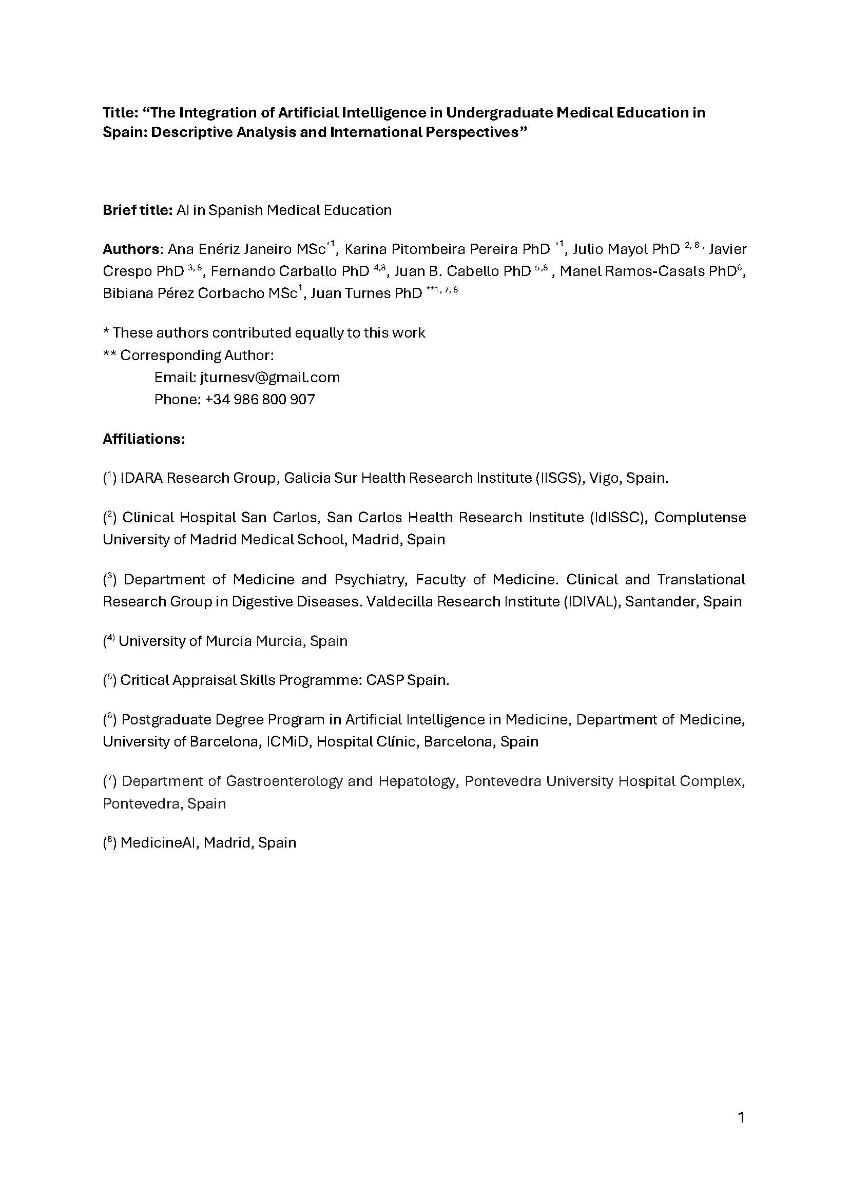 The Integration of Artificial Intelligence in Undergraduate Medical Education in Spain: Descriptive Analysis and International Perspectives